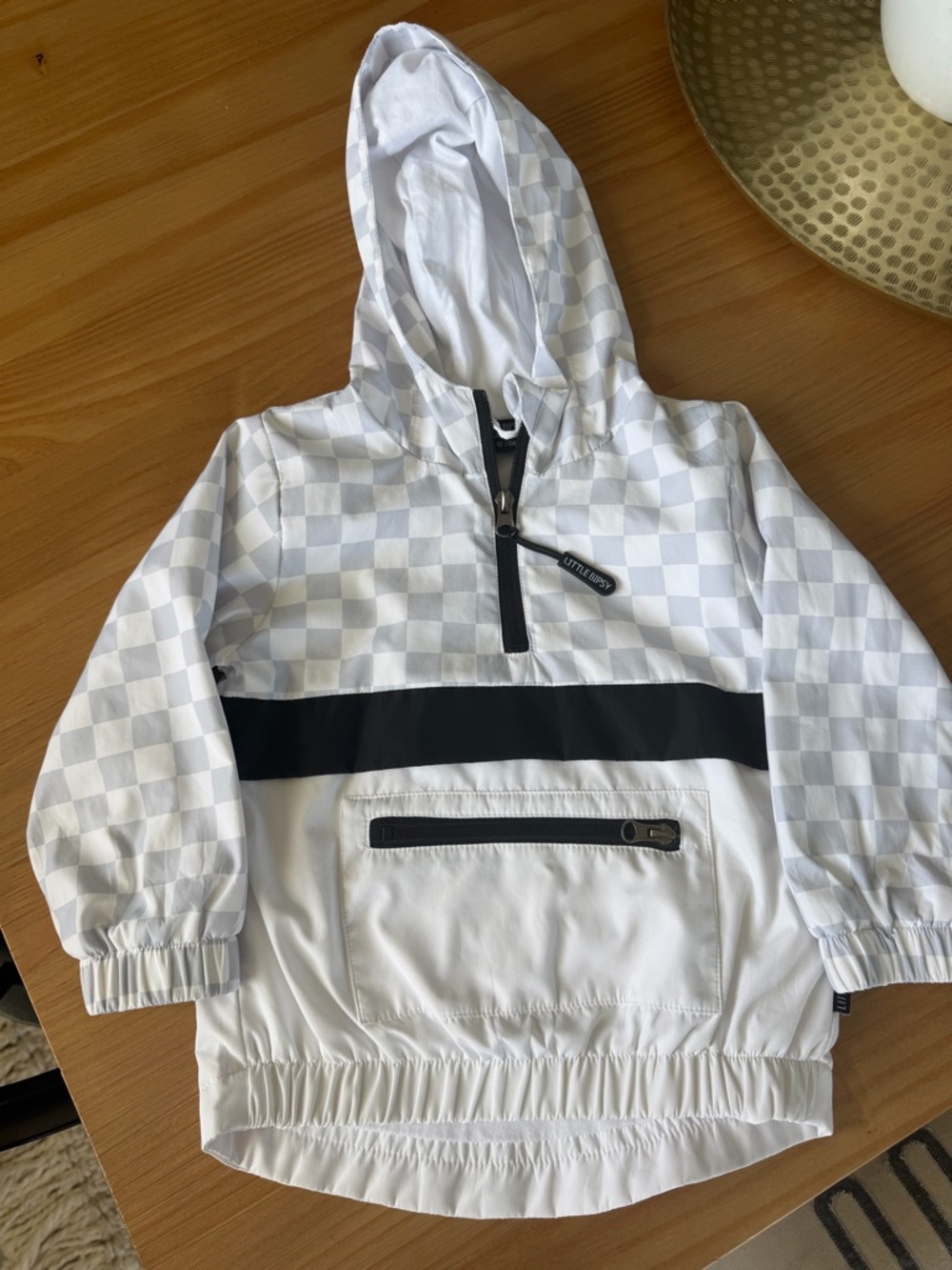 LITTLE BIPSY White & Black Check Hooded Pullover for Kids